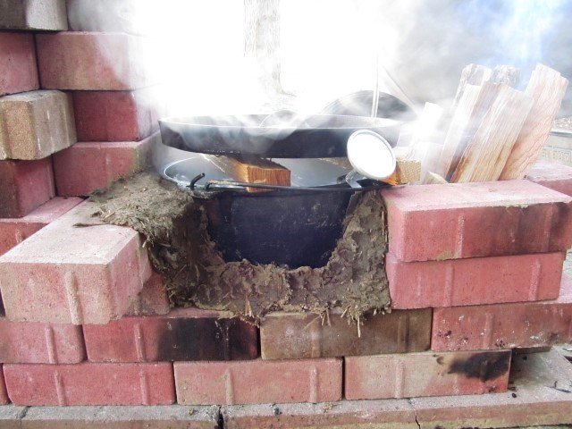 We made a small amount of cob (just sand, clay, a bit of straw and some water to make it tacky)